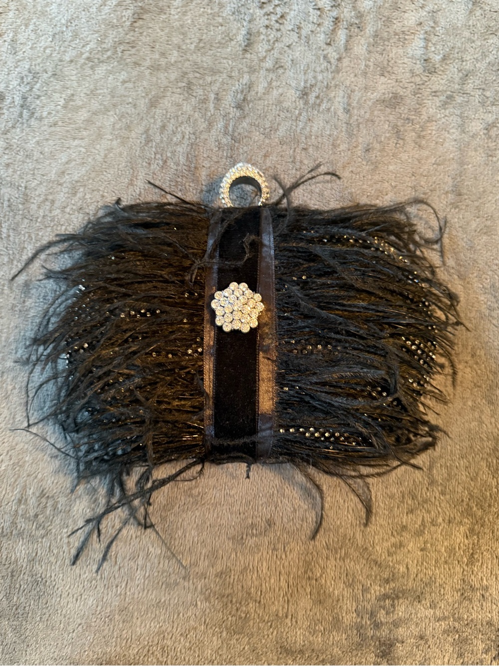 Bottino Bags Black Crystal Rhinestone Feather Evening Clutch